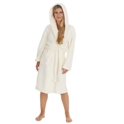 Forever Dreaming Womens Borg Fleece Robe - Cream
