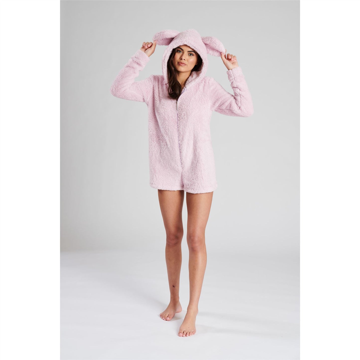 Loungeable Womens Sherpa Fleece Romper Onesie With XL Ears - Lilac