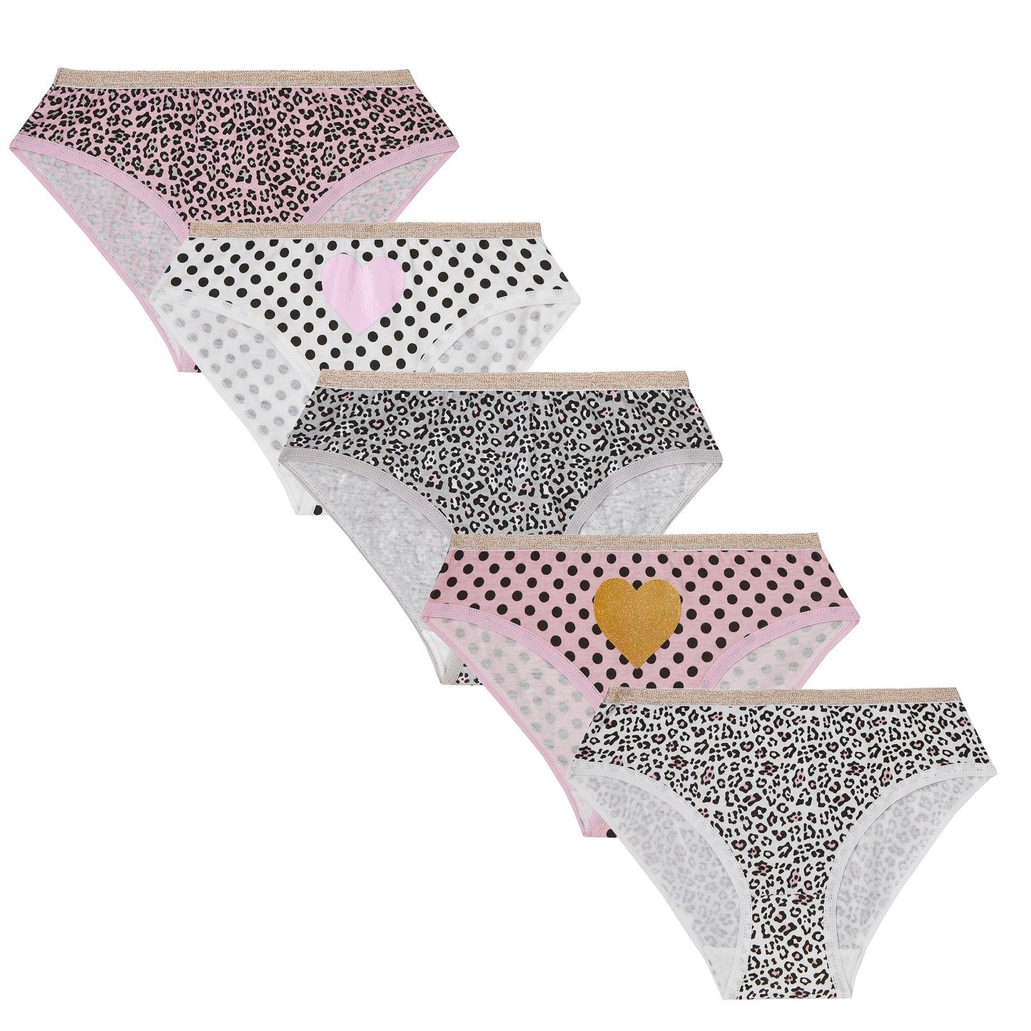 4Kidz Girls Briefs (5 Pack) - Leopard/Spots (2-6 Years)