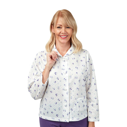 Marlon Mock Quilt Button Through Floral Bedjacket - Blue