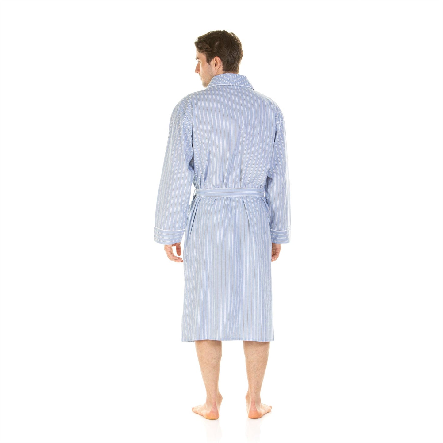 Haigman Mens Pure Cotton Robe - Blue Stripe