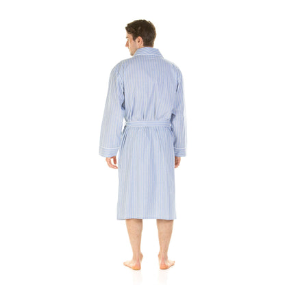 Haigman Mens Pure Cotton Robe - Blue Stripe