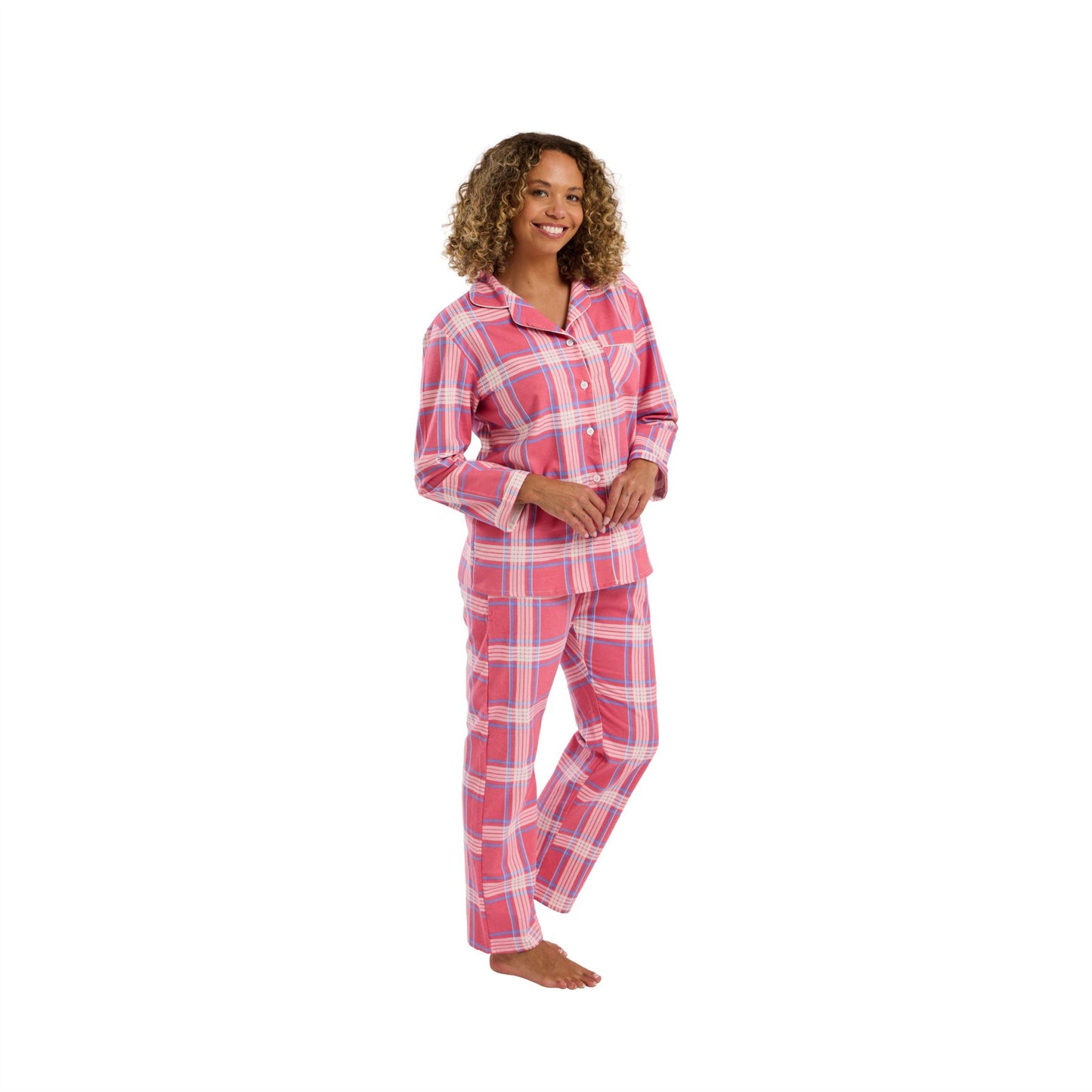 Indigo Sky Womens Check Print Brushed Cotton Pyjamas - Pink