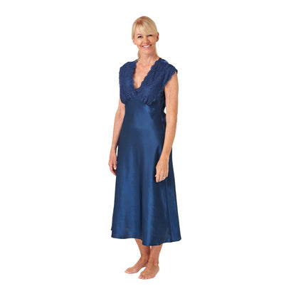 Marlon Womens Long Satin Nightdress - Ocean Blue