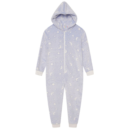 Nifty Kids Moon/Stars Fleece Onesie - Blue
