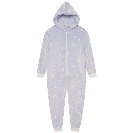 Nifty Kids Moon/Stars Fleece Onesie - Blue