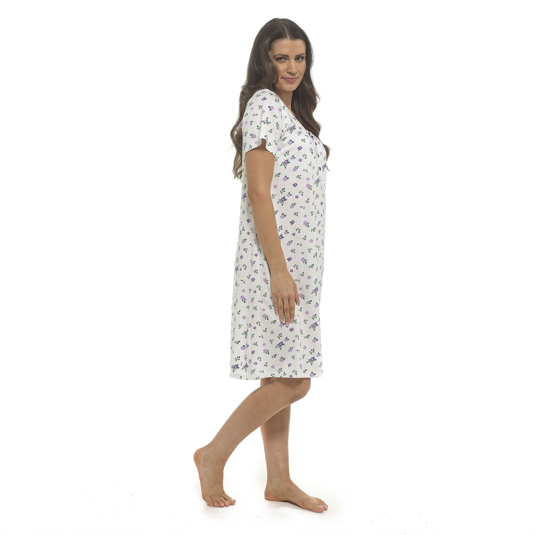 Wolf and Harte Short Sleeve Floral Nightdress White/Lilac Wolf and Harte