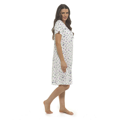 Wolf and Harte Short Sleeve Floral Nightdress White/Lilac Wolf and Harte