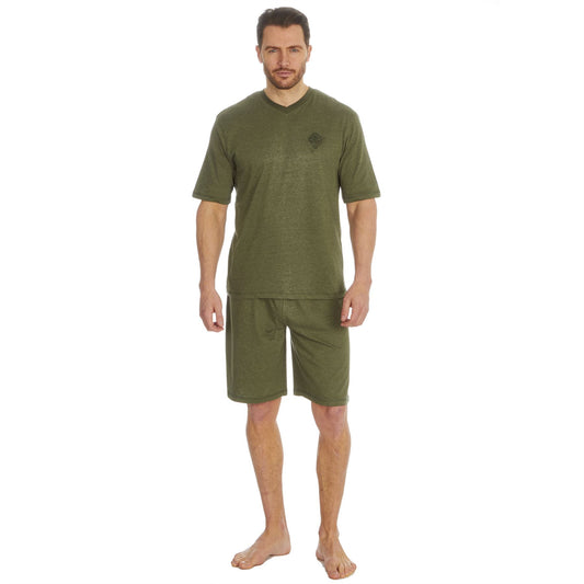 Cargo Bay Mens V Neck Top/Short Pyjamas - Khaki/Dark Khaki