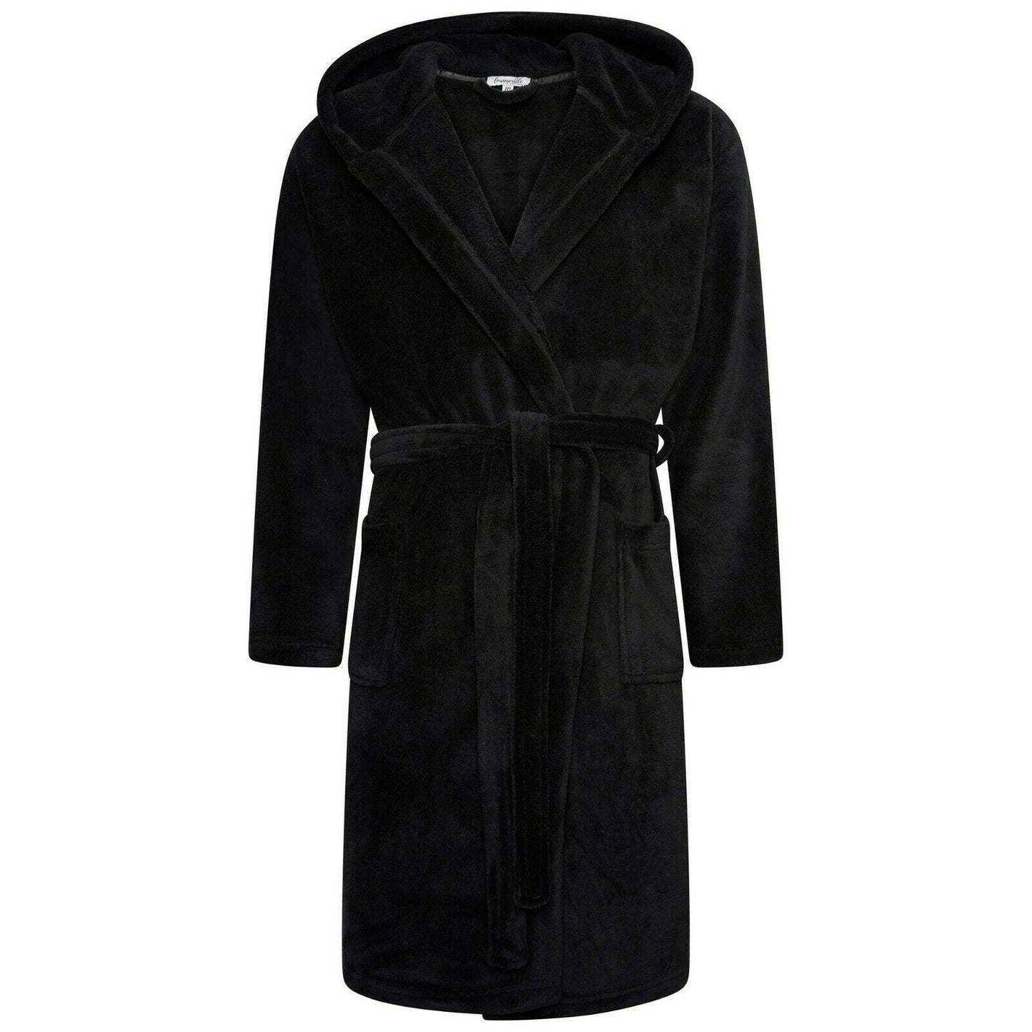 Loungeable Mens Fleece Hooded Robe - Black