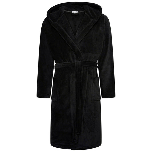 Loungeable Mens Fleece Hooded Robe - Black