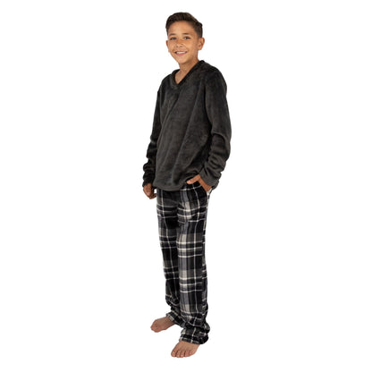 Cargo Bay Kids Fleece Pyjamas - Charcoal Check Cargo Bay