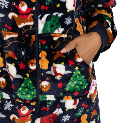 Huggable Hoodie Unisex Adult Christmas Fleece Onesie - Navy Huggable Hoodie