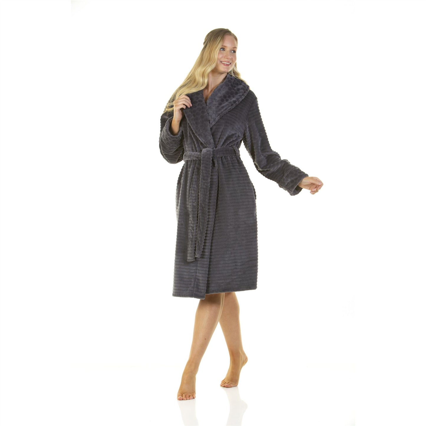 Wysteria Lane Womens Cut-Out Shawl Collar Fleece Robe - Charcoal