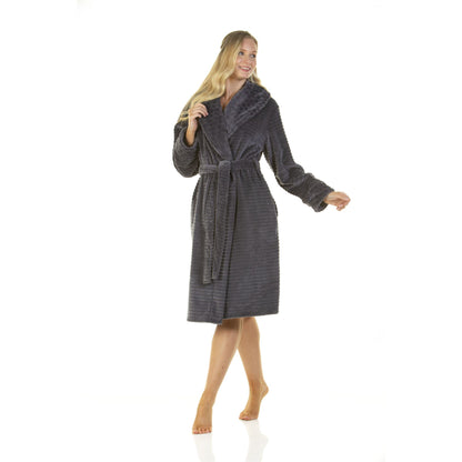 Wysteria Lane Womens Cut-Out Shawl Collar Fleece Robe - Charcoal