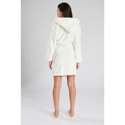 Loungeable Womens Foil Star Fleece Hooded Robe - Cream/Gold