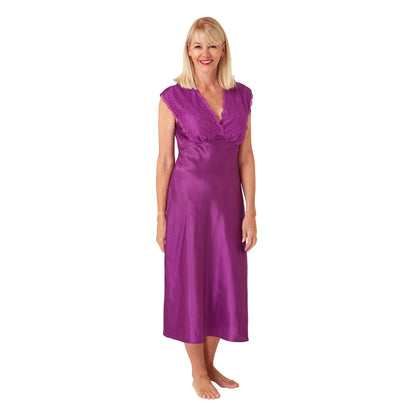 Marlon Womens Long Satin Nightdress - Fuchsia