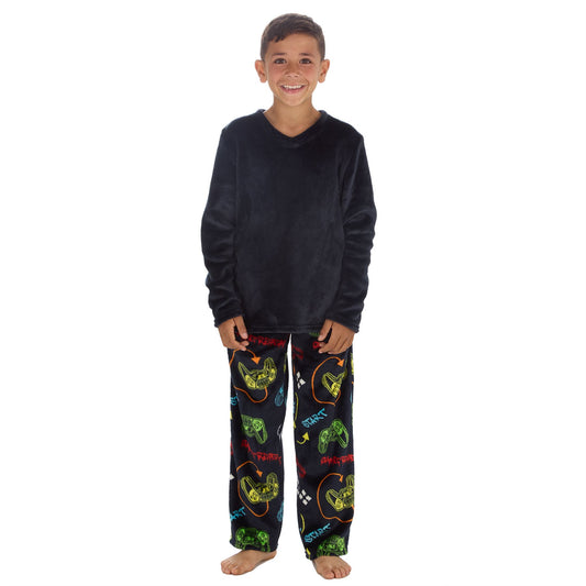 Cargo Bay Kids Fleece Gaming Pyjamas - Navy/Multi