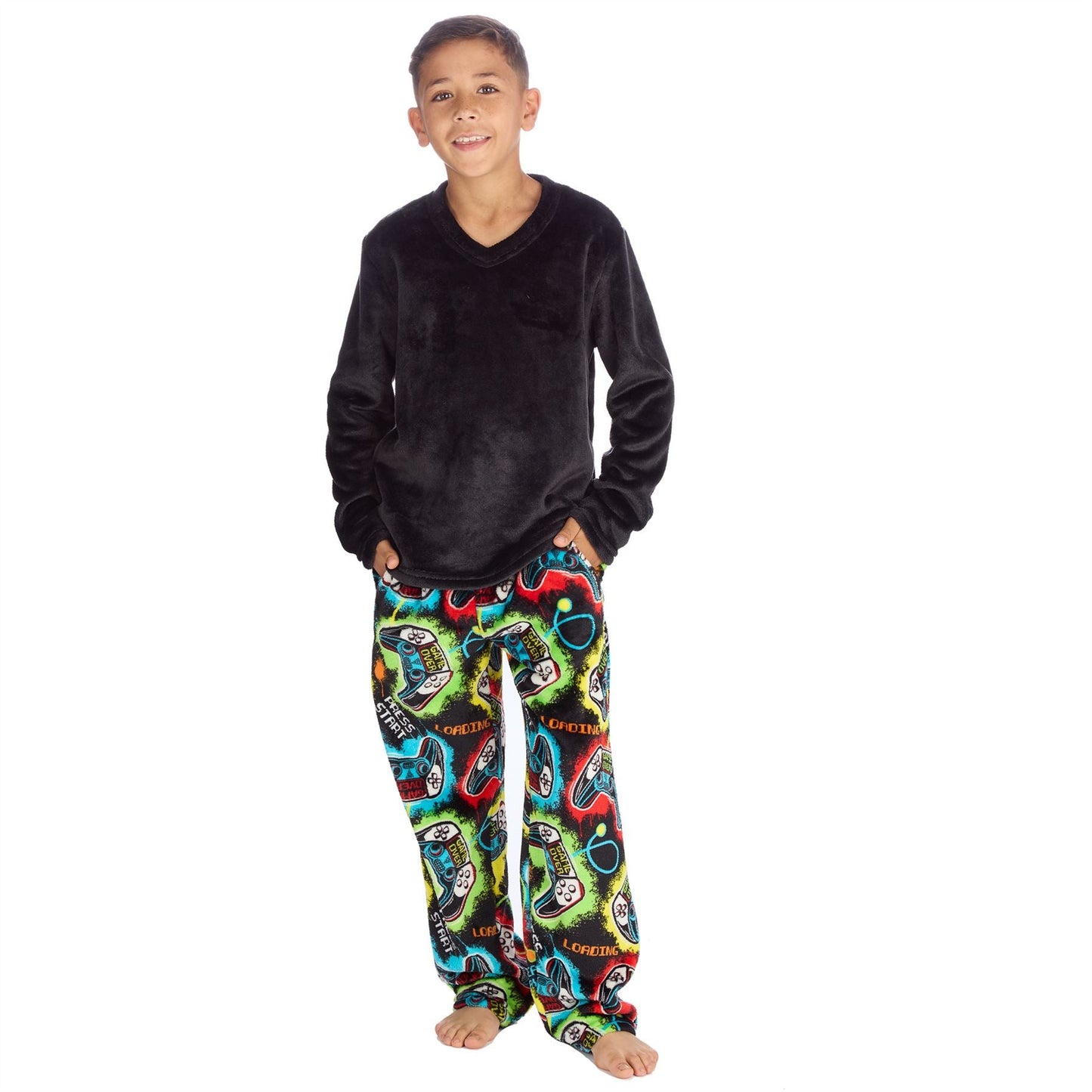 Cargo Bay Kids Fleece Pyjamas - Black/Gamer Cargo Bay