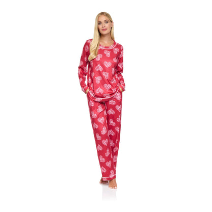 La Marquise Womens Jersey Knit Stars Pyjamas - Red