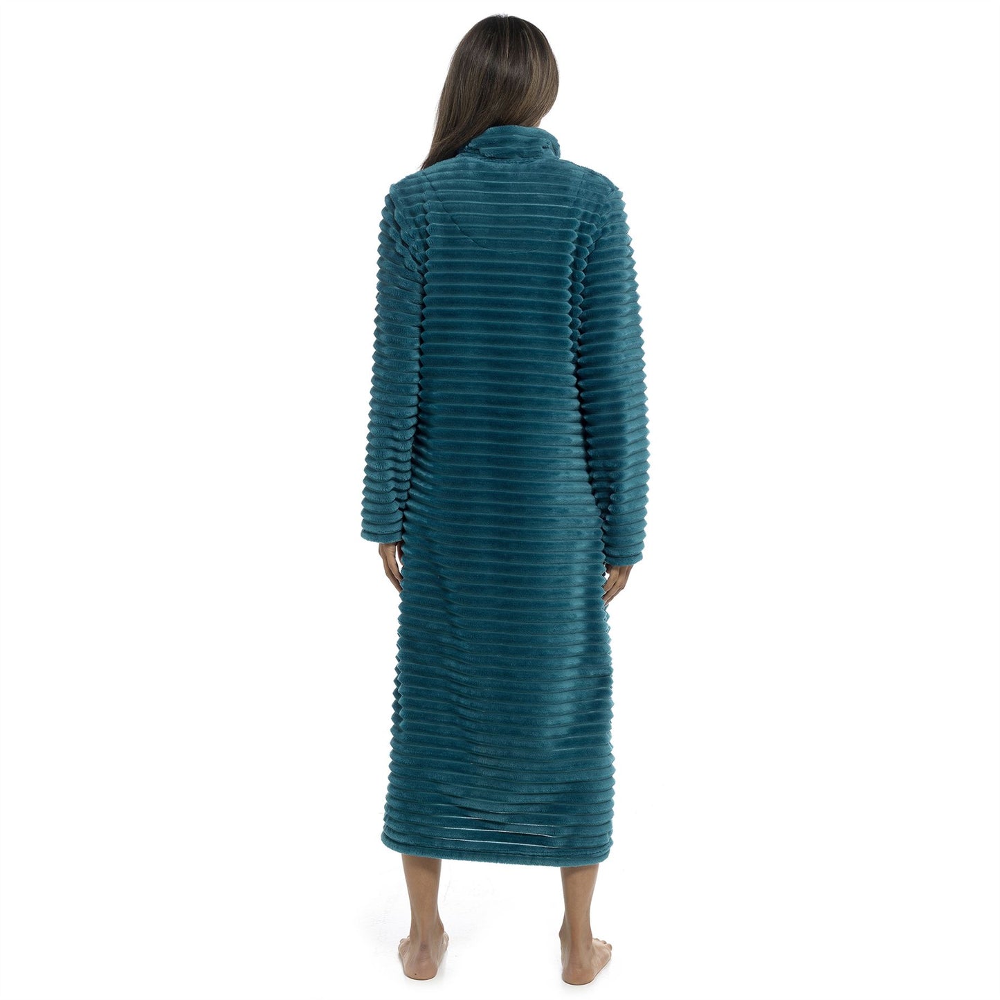 Wolf and Harte Womens Zip Through Ribbed Fleece Robe - Teal