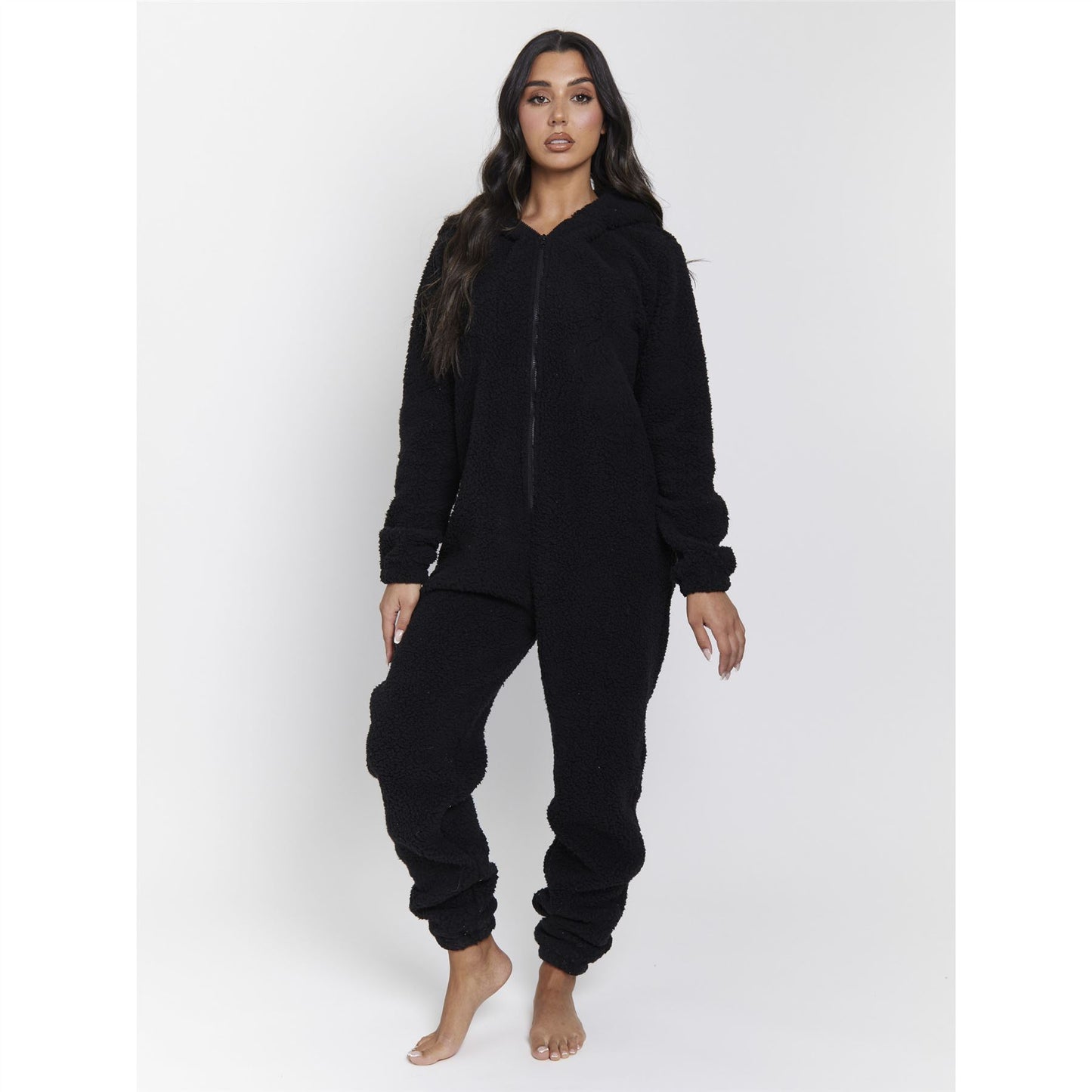 Loungeable Womens Sherpa Fleece Teddy Bear Onesie - Black