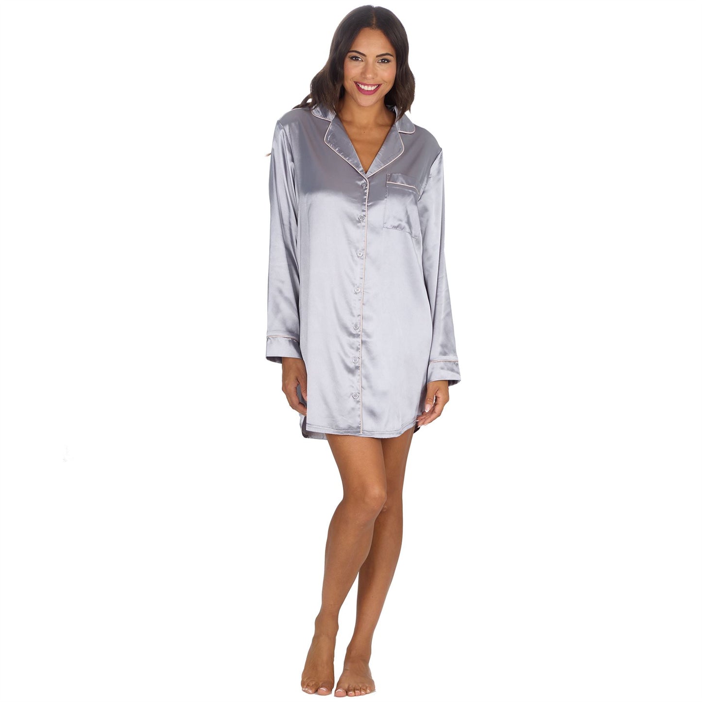 Slumber Party Womens Satin Nightshirt - Gunmetal