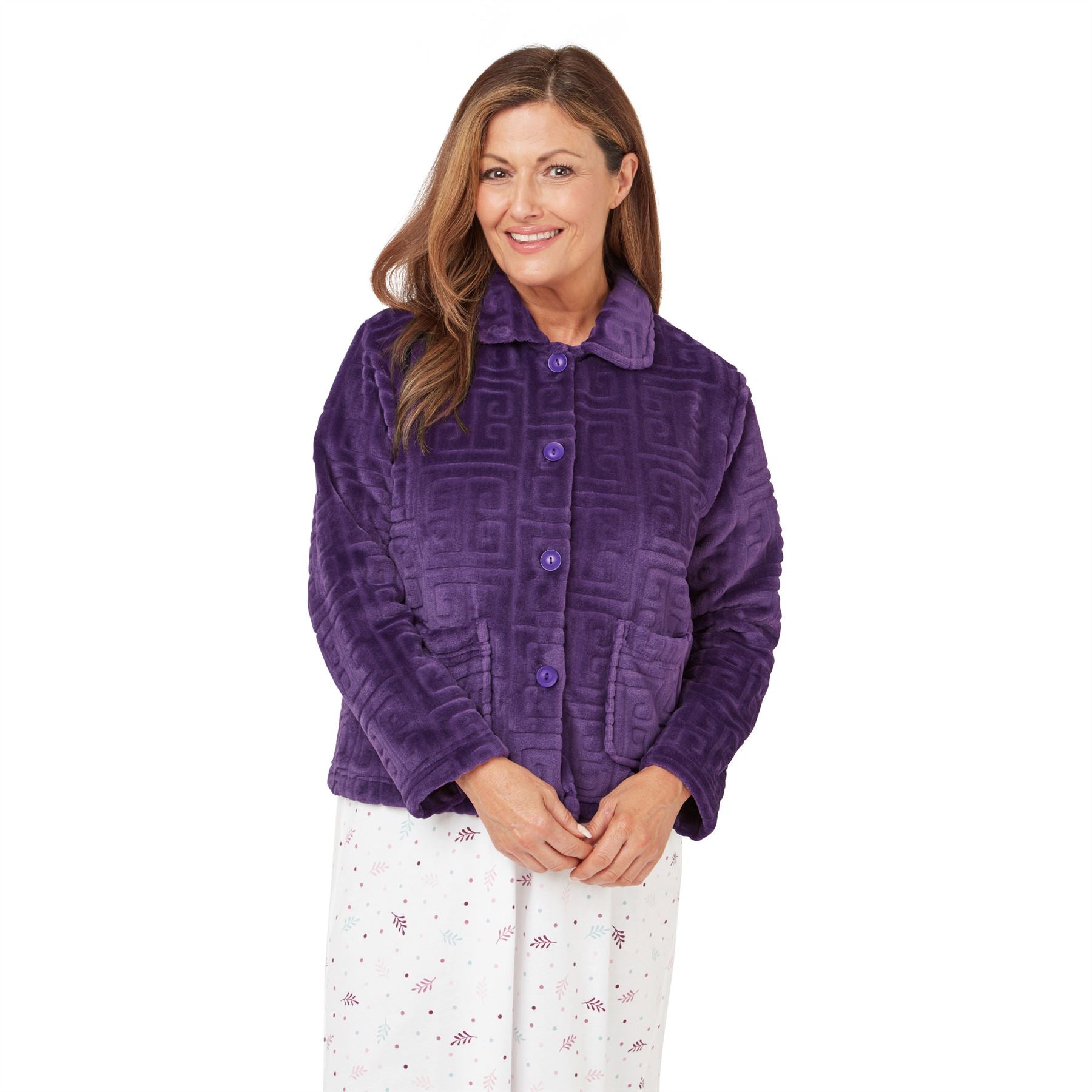 Marlon Womens Geometric Embossed Bedjacket - Purple Marlon
