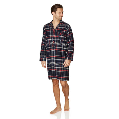 Haigman Mens Brushed Cotton Nightshirt - Navy/Red Check