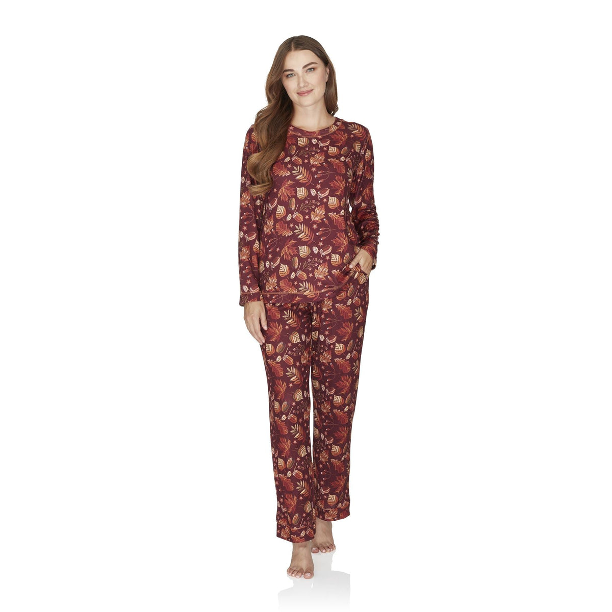 Wysteria Lane Womens Jersey Knit Long Sleeve Pyjamas - Burgundy Wysteria Lane