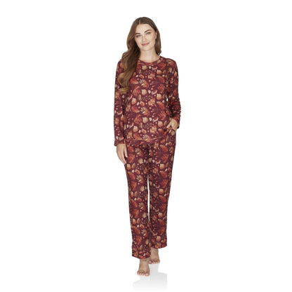 Wysteria Lane Womens Jersey Knit Long Sleeve Pyjamas - Burgundy Wysteria Lane