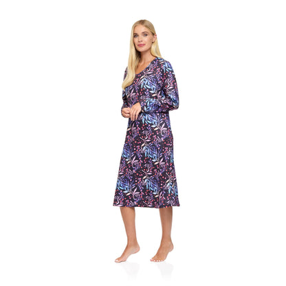 La Marquise Womens 'Berried Treasure' Long Sleeve Jersey Nightdress - Navy La Marquise