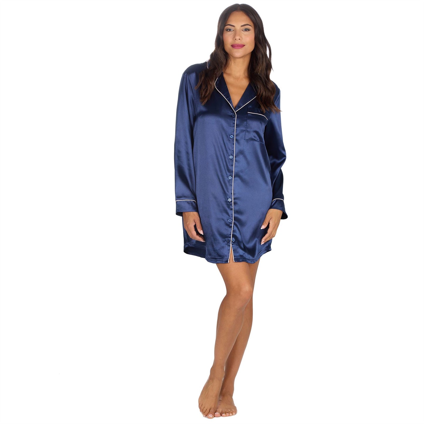 Slumber Party Womens Satin Nightshirt - Navy