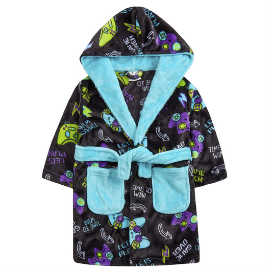 Minikidz Kids Gaming Hooded Fleece Robe - Multi