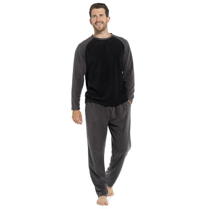 Foxbury Mens Raglan Sleeve Fleece Pyjamas - Grey