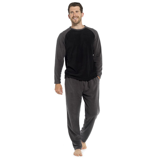 Foxbury Mens Raglan Sleeve Fleece Pyjamas - Grey
