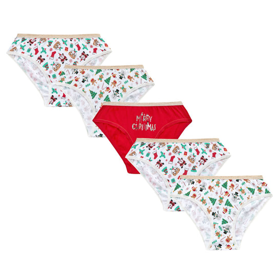4Kidz Girls Briefs 5 Pack - Christmas (2-6 Years)
