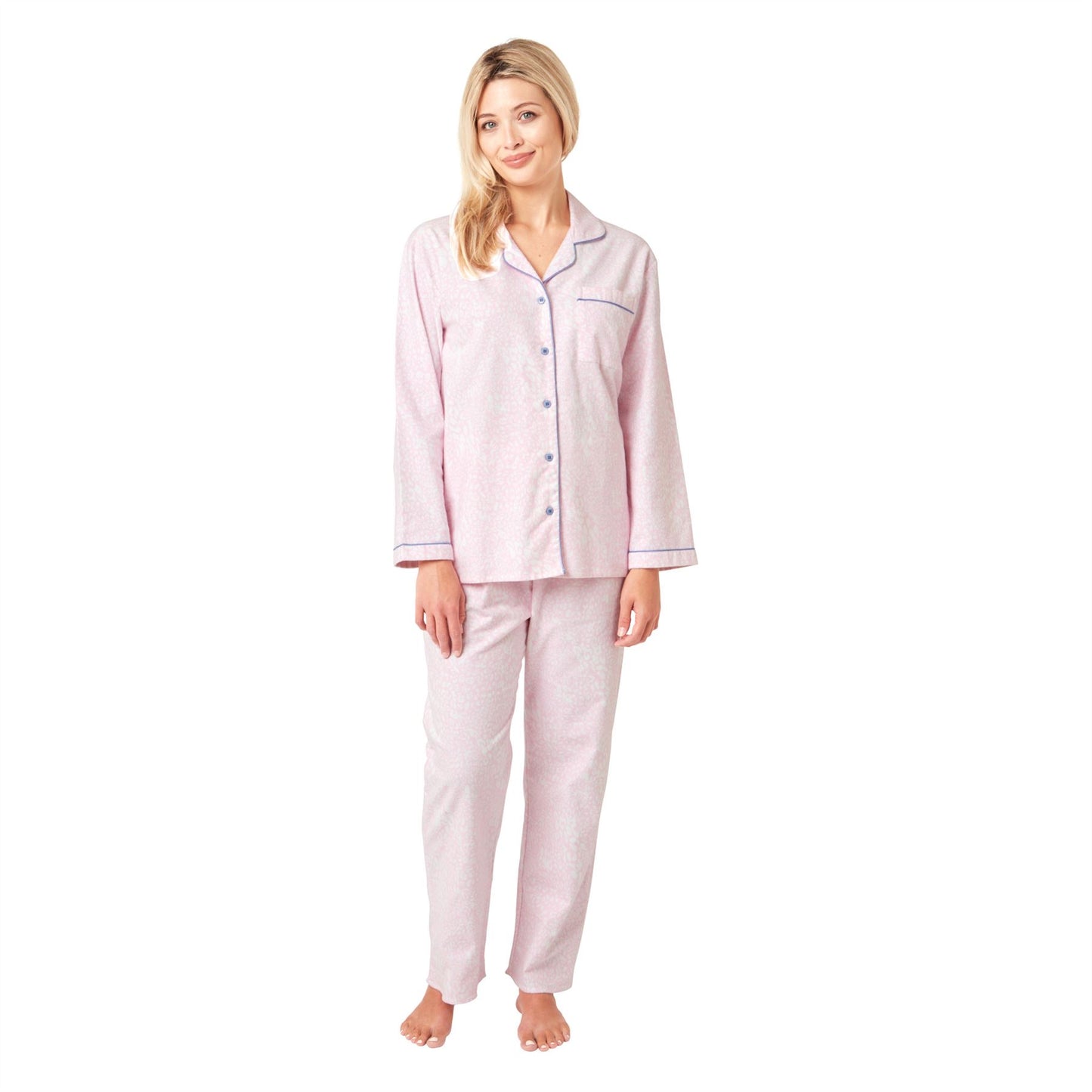 Indigo Sky Womens Animal Print Brushed Cotton Pyjama Set - Pink