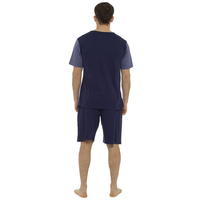 Tom Franks Mens Contrast Short Sleeve Jersey Pyjamas - Navy/Denim