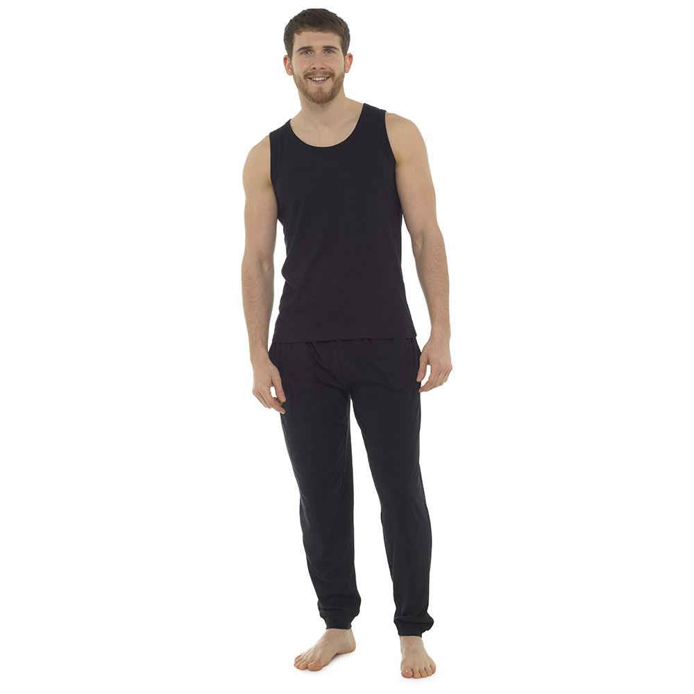 Tom Franks Mens Jersey Vest and Cuffed Bottoms - Black