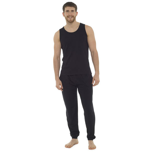 Tom Franks Mens Jersey Vest and Cuffed Bottoms - Black