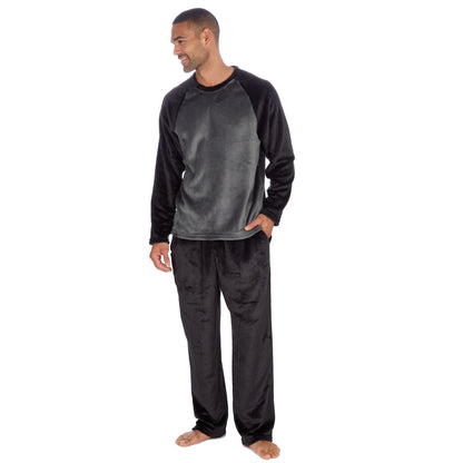 Cargo Bay Mens Raglan Fleece Pyjamas - Black/Charcoal