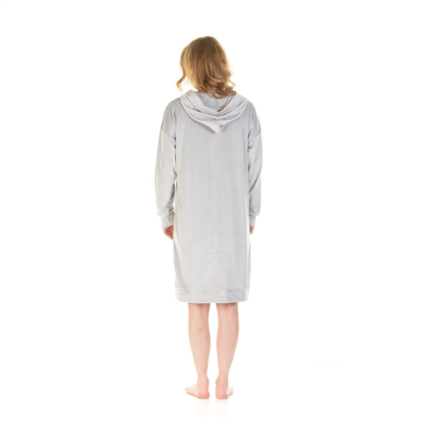 La Marquise Womens Velour Lounge Long Sleeve Hooded Nightdress - Grey