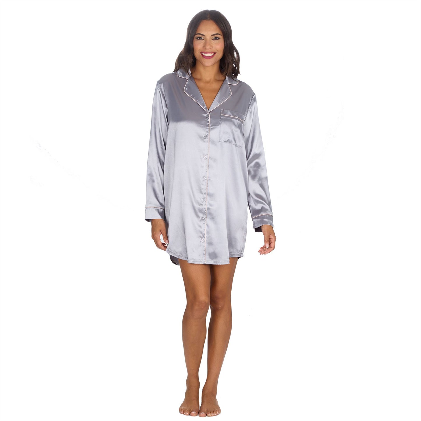 Slumber Party Womens Satin Nightshirt - Gunmetal