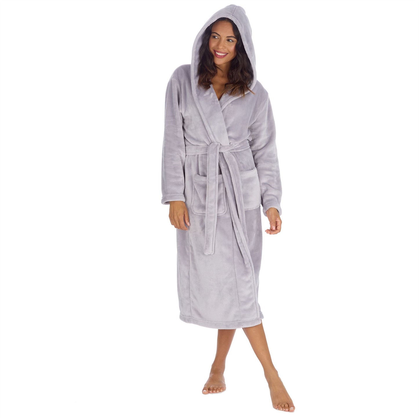 Forever Dreaming Womens Longer Length Shimmer Fleece Robe - Silver