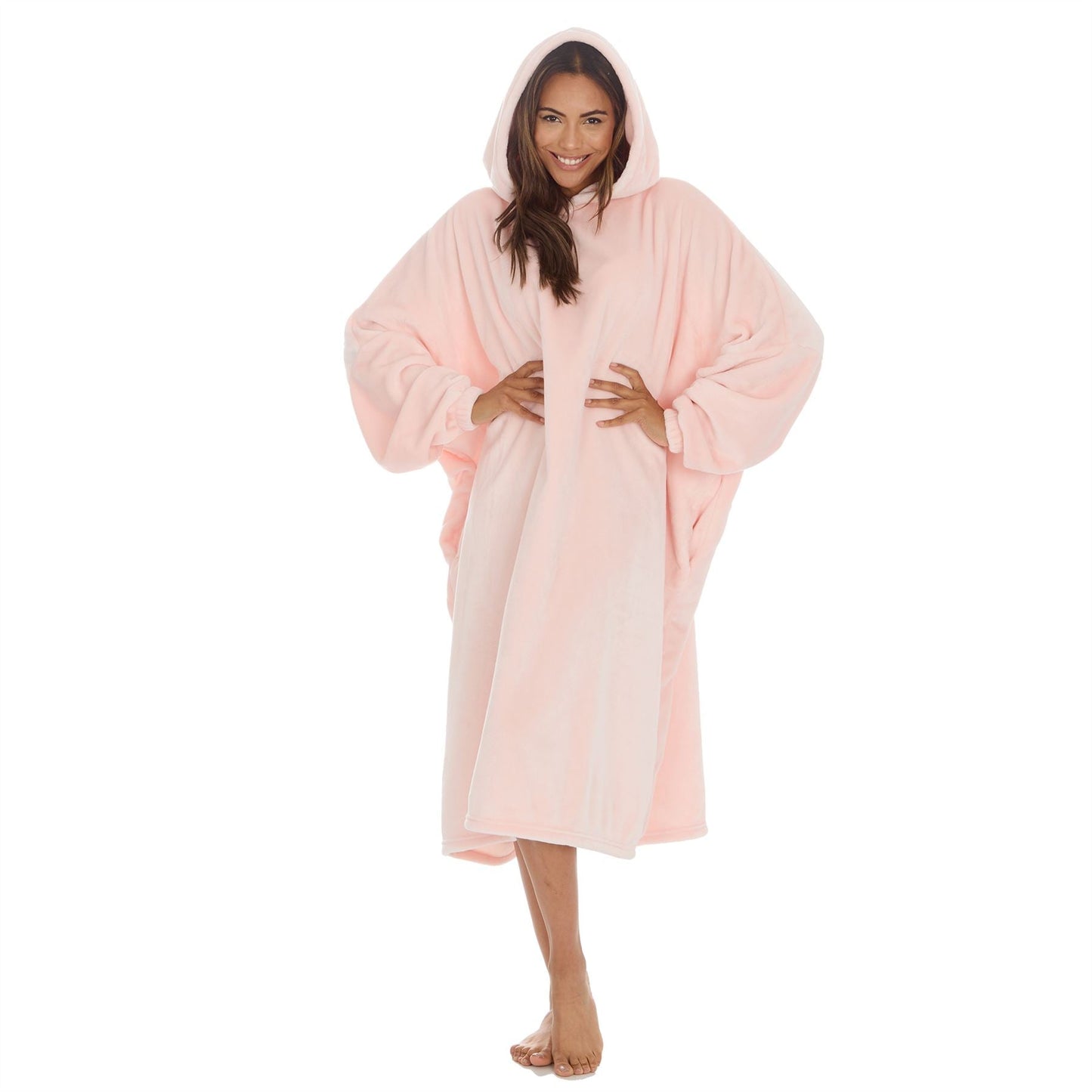 Slumber Party Womens Fleece Longline Hooded Poncho - Pink Slumber Party