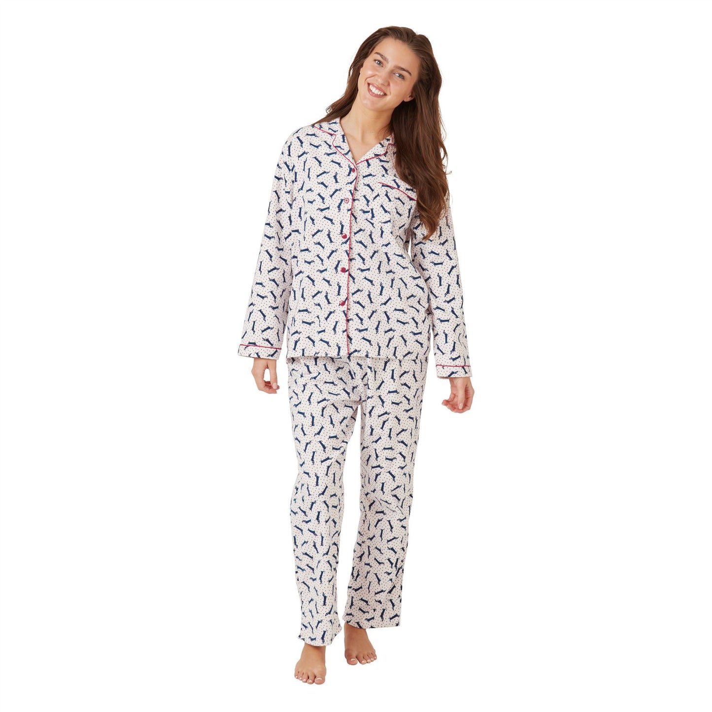 Indigo Sky Womens Dog Print Brushed Cotton Pyjamas - Ivory