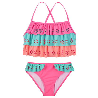 Red Melon Girls Laser Cut Floral Bikini Set (7-13 Years)