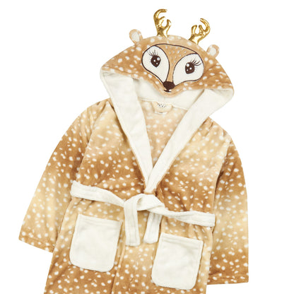 4Kidz Kids Deer Novelty Hooded Fleece Robe - Brown