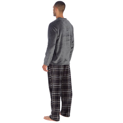 Cargo Bay Mens Fleece Check Pyjamas - Grey/Black Check